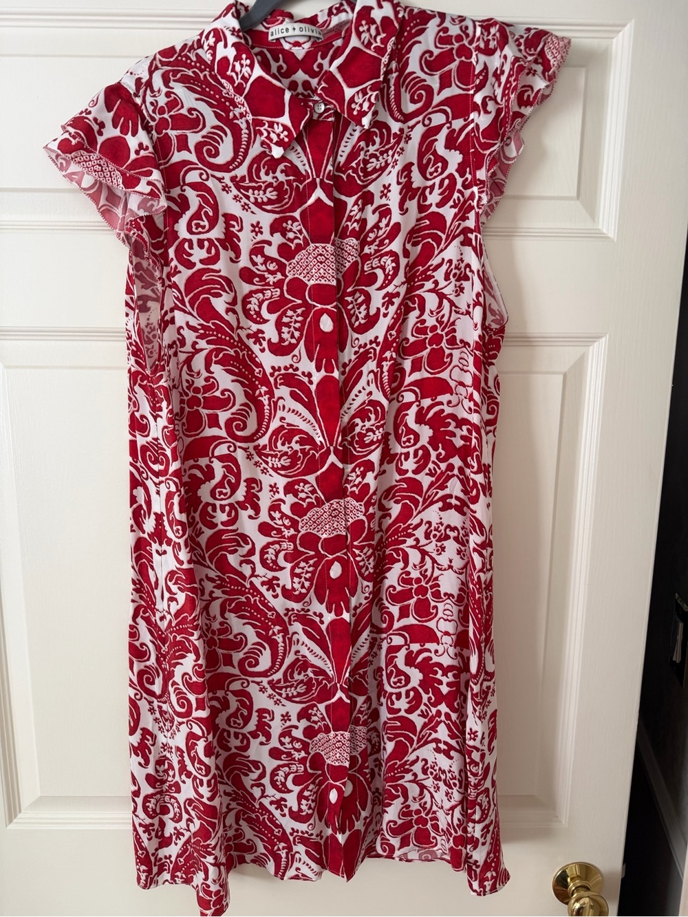Alice + Olivia Red and White Floral-Print Dress